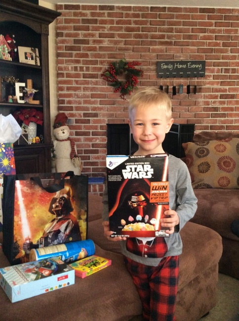 Hiatt holding his Kylo Ren Cereal